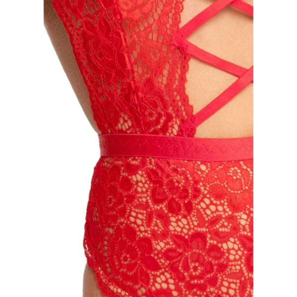 High Neck Floral Lace Teddy w  Crotchless Thong Cheap - Image 4